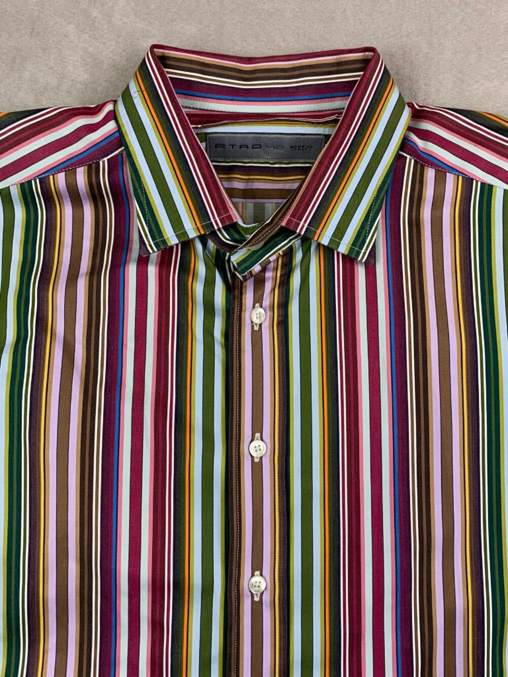 Etro Mens Shirt 42 Multicolor Vertical Striped Button Up Long Sleeve Italy - Picture 2 of 7